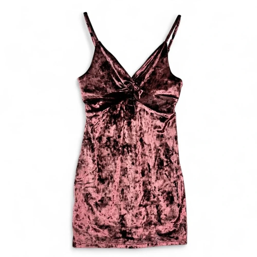 Free People Intimately Crushed Velour Mini Slip Dress Sz S Pink Club Party‎ NWT